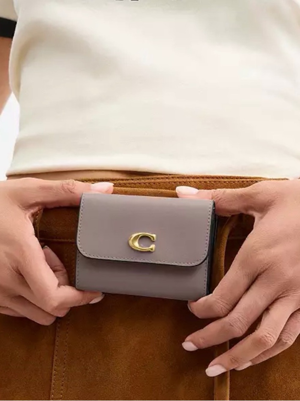 Coach Gray Leather Mini Wallet with Gold C Accent